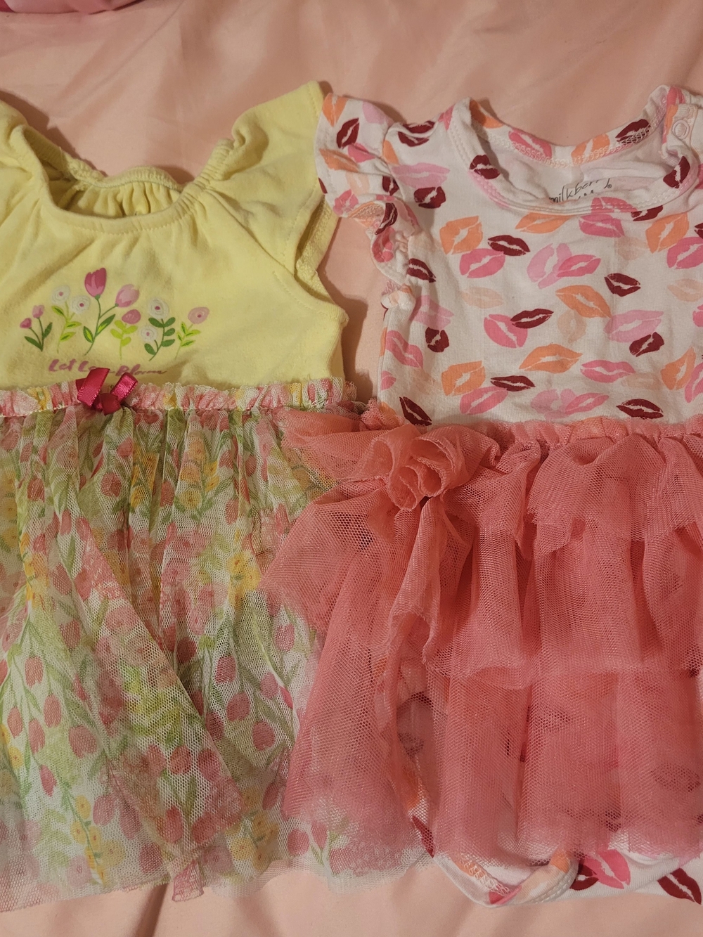 Baby Girl Tutu Dresses - Yellow Floral & Pink Kiss Print Tulle Rompers